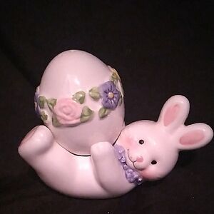 Hallmark 3" Bunny Holding Floral Egg Salt & Pepper Shaker